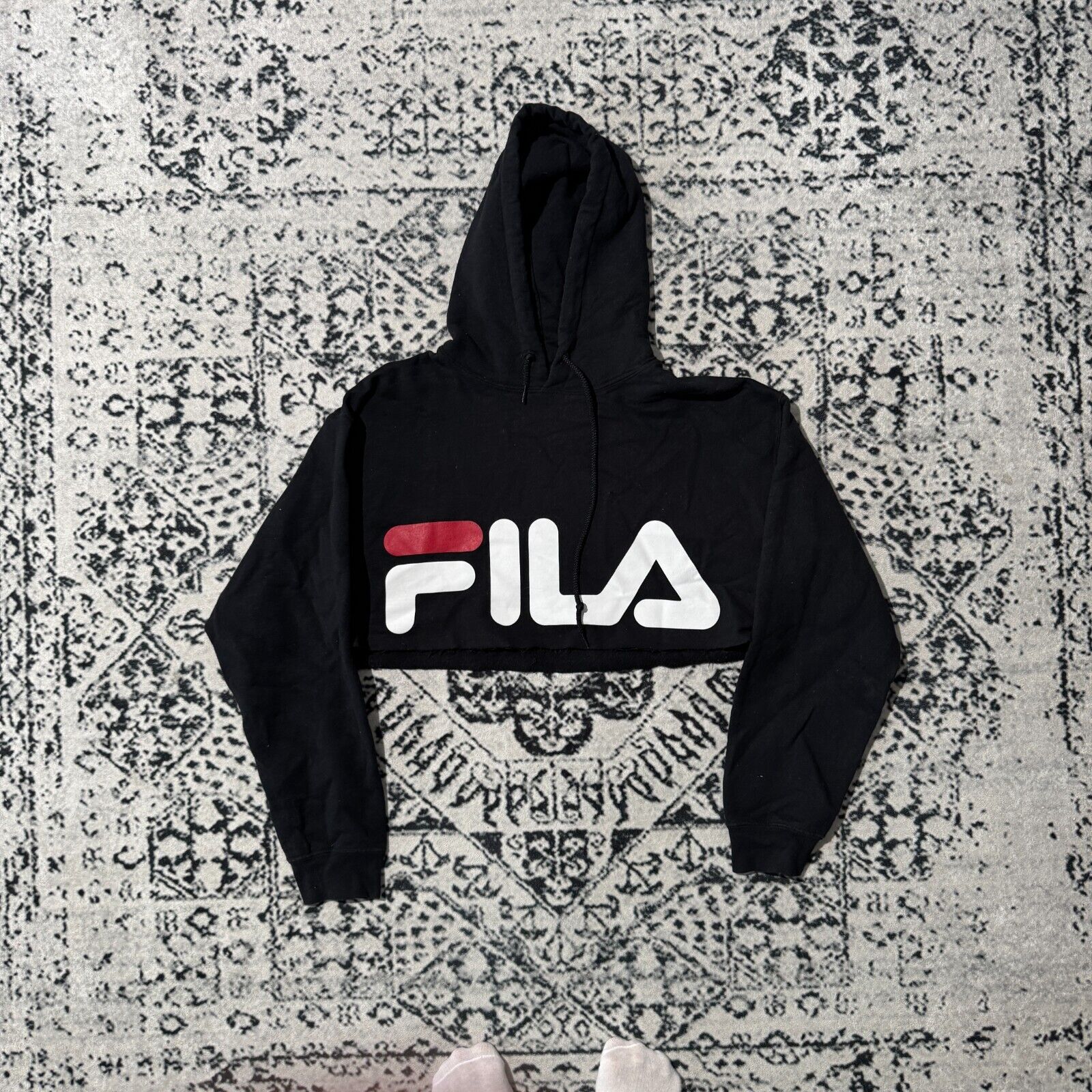 Felpa con cappuccio donna Fila vintage cotone nero taglia M Y2K anni 90 vestibilità ritagliata