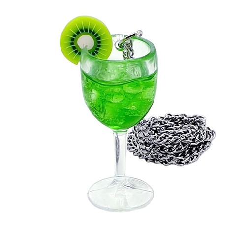 Handmade KIWI COCKTAIL GLASS NECKLACE run DRINK party MINIATURE ice GREEN unique