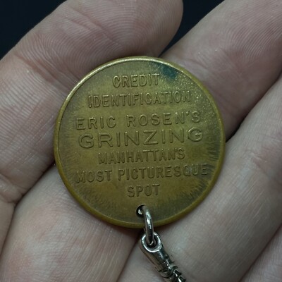 VTG KEYCHAIN OLD METAL ERIC ROSEN'S CAFE GRINZING MANHATTAN'S MOST PICTURESQUE