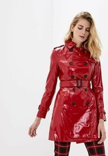 Ladies Pvc Vinyl Womens Shinny Trench Long Coat Waterproof Jacket Hooded Top