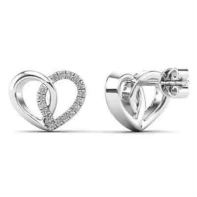 1.00Ct Round Lab-Created Diamond Heart Shape Stud Earrings 14K White Gold Finish