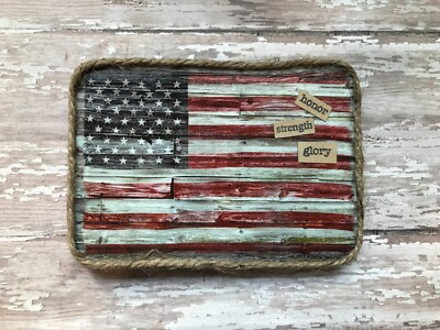 Handmade Mixed Media Americana Picture Tiered Tray Decor Shelf Decor Flag