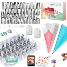 74 PCs Icing Piping Bags and Tips Set Cake Decorating Kit with 48-Numbered Pi...