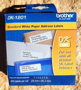 New Pack Brother DK1201: 400 1.1" X 3.5" Standard White Paper Address Labels OEM
