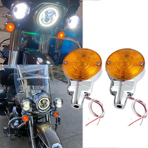Pair Amber LED Front Turn Signal Light For Harley Touring Electra Tour Glides - Foto 4 di 12