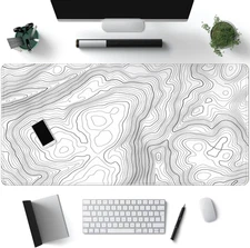 Black Topographic Desk Mat 31.5 X 15.7 in Extended Gaming Mouse Pad