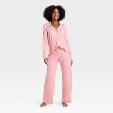 Women's Cloud Knit Modal Long Sleeve Notch Collar Top and Pants Pajama