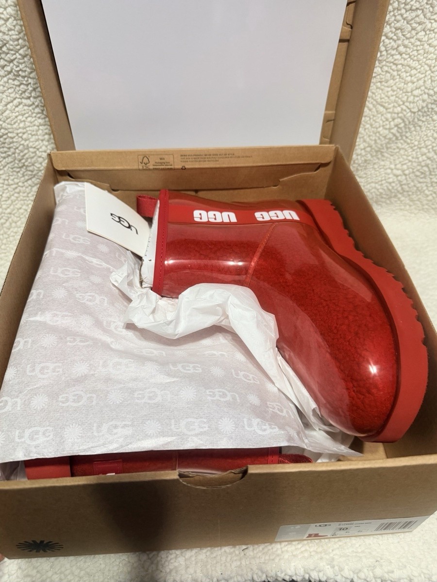 UGG Classic Clear Mini Women's Red Waterproof Ankle Rain Boot Pull On 10 View 6