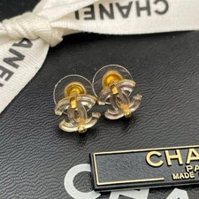 CHANEL 02A Coco Mark Earrings Clear Gold Mini Icon Jewelry Fashion Item