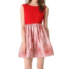 Alice + Olivia Kirie Silk & Metallic Jacquard Dress in Red Color and size 6 NWT