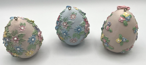 Vintage Osterhase Ei Diorama Ornamente (3) Pastell Blumen Frühling Dekor 3,5" - Bild 5 von 8