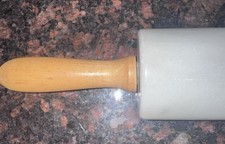 Vintage Polished Marble Rolling Pin With Wood Handles Heavy Pro Baking Tool VTG