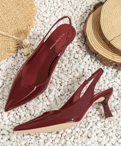 Sandalias de tacón alto borgoña de verano para mujer talla 7 - Imagen 3 de 7