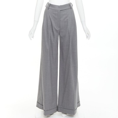ALEXANDRE VAUTHIER COUTURE grey rolled hem high waist pleat front wide leg pants
