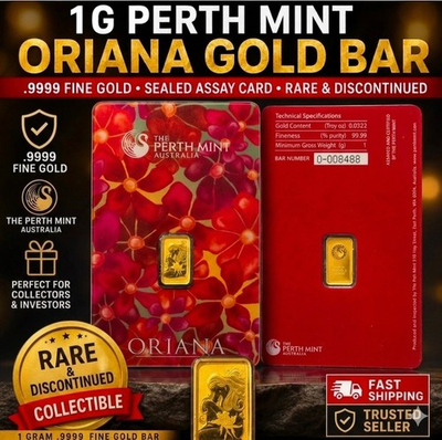 #ad #ad 1g Gold Bar Perth Mint Oriana Assay Card 9999 Fine Gold Sealed Rare Discontinued $329.99