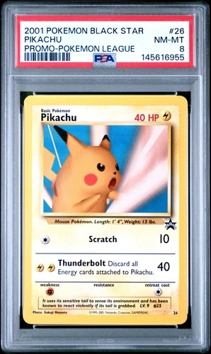 2001 POKEMON PROMO BLACK STAR POKEMON LEAGUE #26 PIKACHU PSA 8