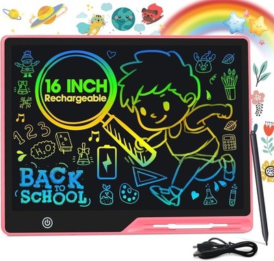 LCD Writing Tablet for Kids, Rechargeable Kids Drawing Pad 16 Inch Colorfuls