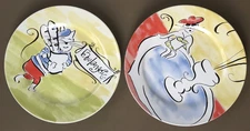 2 Rosanna Paris French Cat Poolside & Boulangerie Bakery 8" Salad Plate Set HTF