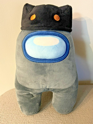 Among Us Plush Toy 12'' Gray Crewmate Stuffed Animal Toikido Black Cat Hat Cap