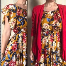 Farm Rio Mini Dress Size AU/UK 12 US 8 Yellow Mustard Floral Vintage Look Retro