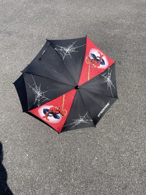 Vintage Y2K Spiderman Kids Umbrella Rare 2003 Black & Red Cartoon