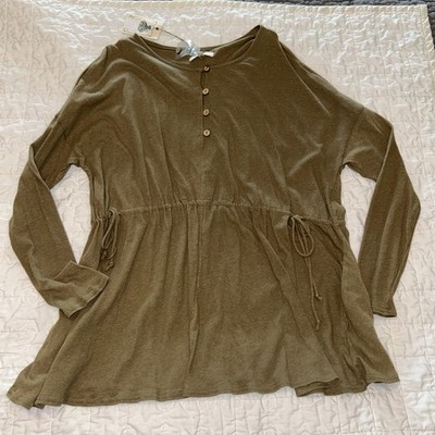 NWT New Easel Los Angeles Long Sleeve Adjustable Side Tie Tunic Top W/ Pockets