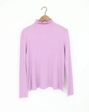 ENZA COSTA Silk Rib Long Sleeve Mock Neck Top Lavender M $175 E1 305
