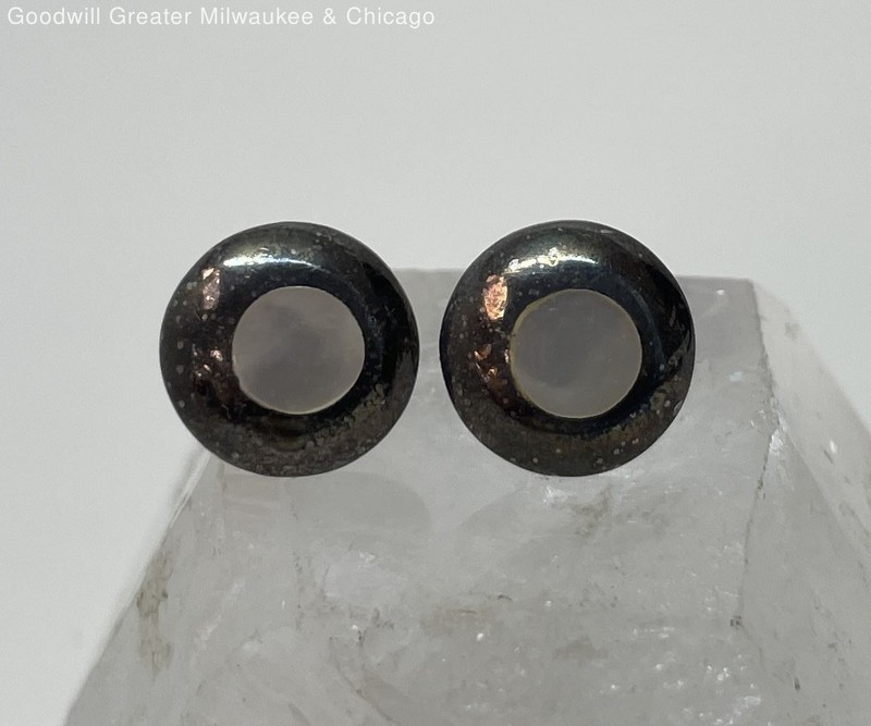 Artisan 925 Sterling MOP Inlay Post-Back Stud Earrings 2.5g
