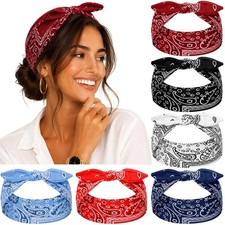 Headbands for Women Bandana Paisley - 6 Pack Elastic Knotted Bow Boho Head Bands