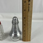 Vintage Salt Pepper Shaker Lot Glass Waffle Pattern Red Cap Art Deco Aluminum — photo 10
