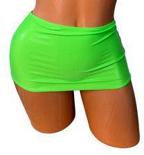 Micro mini skirt exotic dance wear bikini coverup neon green wet look