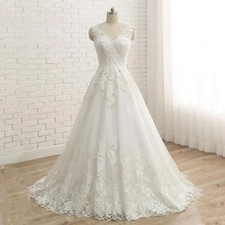 Wedding Dresses V-Neck Sleeveless Sweep Train Women Dress Appliques Beading