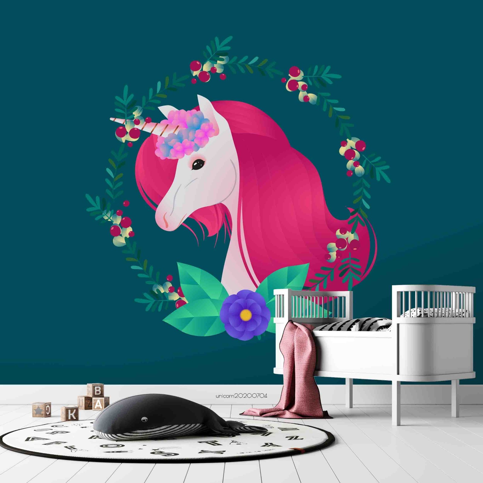 3D Unicorns Flowers Illustration Wall Murals Wallpaper Murals Wall Sticker 6