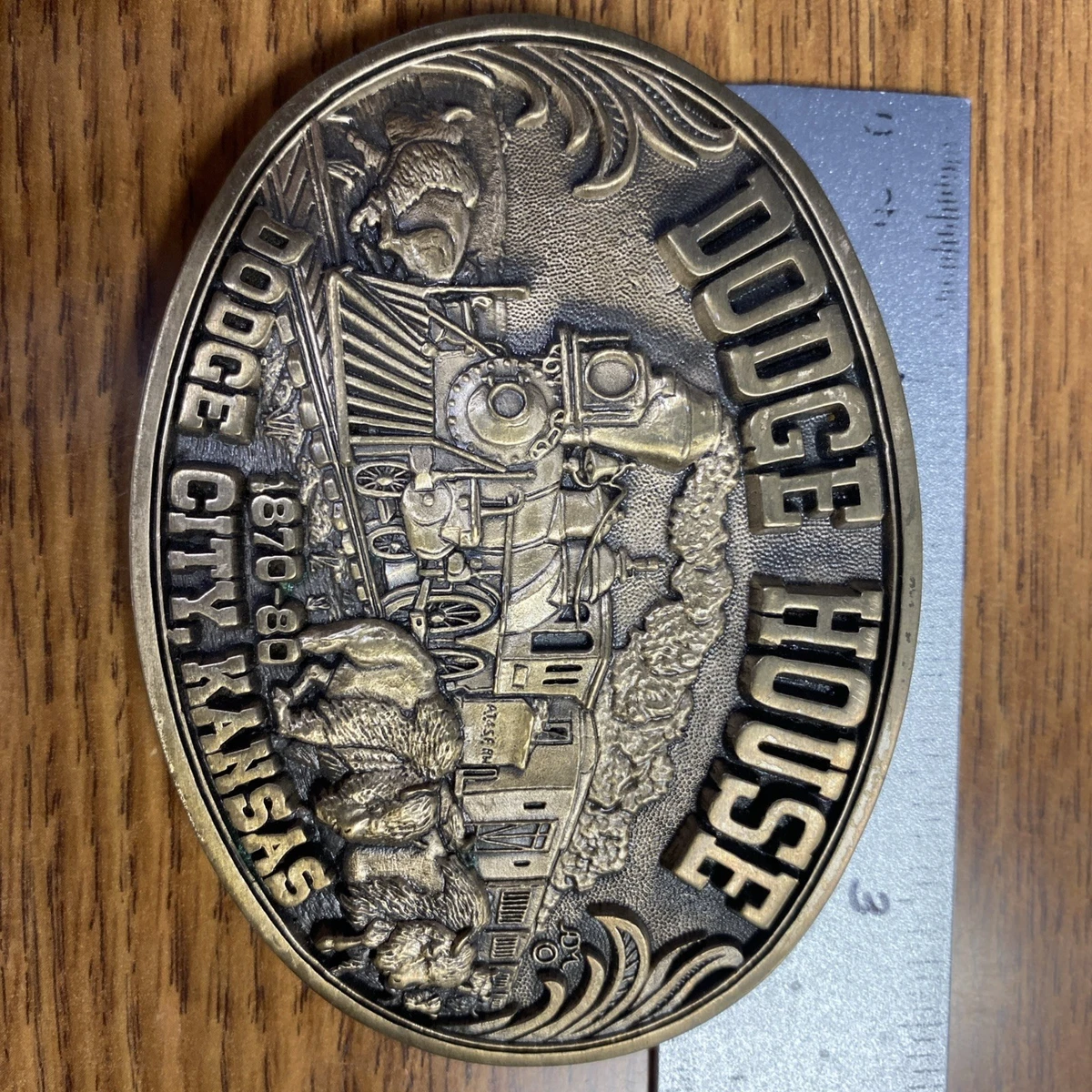 Vintage Dodge House 1872 Dodge City Kansas Souvenir Brass Belt Buckle # 1385 $_57.JPG?set_id=880000500F main image 2