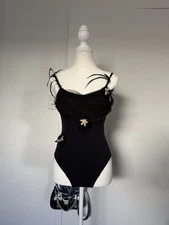 Womens Gymnastics Leotards Sparkly One Piece Dance Unitard Black Floral XS