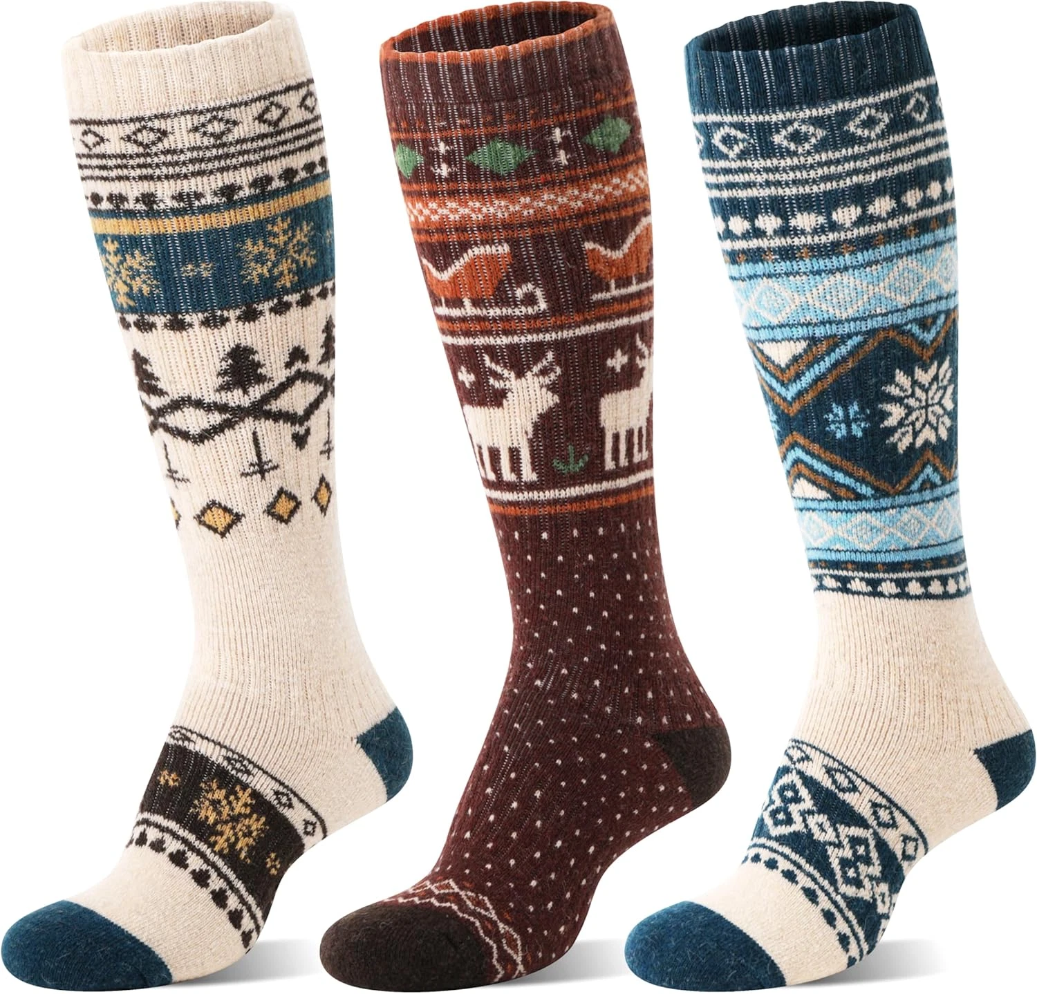 3 Pairs Merino Wool Ski Socks for Womens Mens Thermal Winter Warm Thick Knee Hig