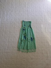 Green Strapless Boho Dress with Smocked Bodice and Floral Em