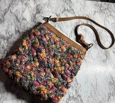 90s VTG  LUCKY BRAND Bag Whimsy Yarn Crochet Fringe Crossbody Rainbow Boho