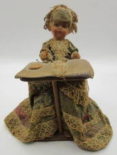 VERY RARE! Antique 1930s Belgium PIN CUSHION BOBBLE HEAD Doll Lace Maker Vintage