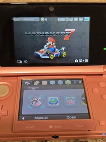 Nintendo 3DS Pearl Pink Mario Kart 7 On SD card, 6 Games & Charger