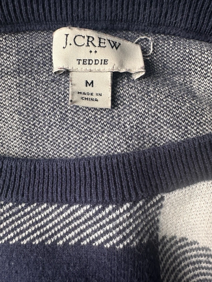 J. Crew Teddie Crewneck Sweater Buffalo Check Plaid Blue Women’s Size Medium M - Image 3 of 3