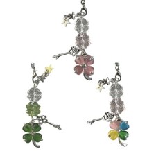 Fashionable Keyring Four Leaf Clovers Charm Keychain Unique Beaded Phone Pendant