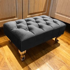 Chesterfield Upholstered Footstool Pouffe Fabric Foot Stool Seat Small Bench UK