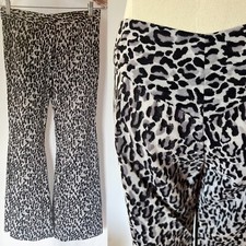 Vintage 70s Gray Leopard Animal Print Low Rise Bell Bottom Flare Pants SM