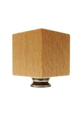 Lamp Finial-SOLID BEECH WOOD CUBE-W/Dual Thread Base-Chrome