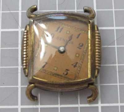 GENEVA 15j WATCH MOVEMENT w/ CASE & CRYSTAL GOOD BALANCE PARTS & REPAIR P&R W41
