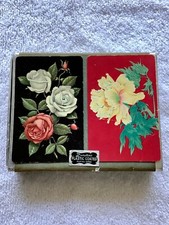 Vintage Double Deck Duratone Playing Cards with Roses and Yellow Flowers