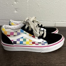 VANS Missy Rainbow Checkerboard Old Skool Lace Up Skate Girls Size 2.5