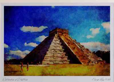 803058 Pyramide Chichen Itza Yucatan Mexico Ltd Ed A3 Aquarelldruck