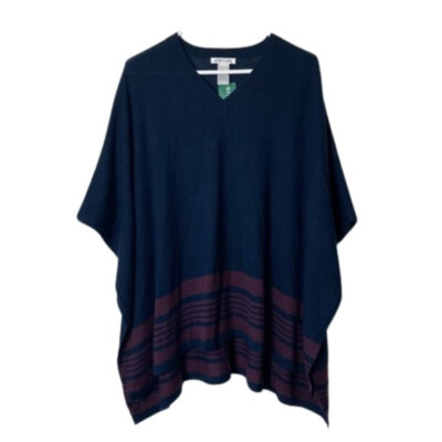 Orvis navy blue purple stripe merino wool poncho wrap womens OS